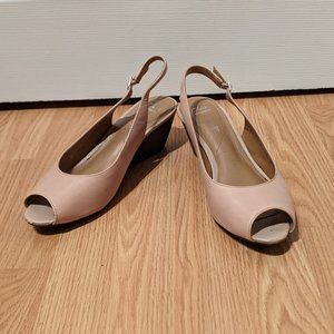 Clarks leather peep-toe wedge heel